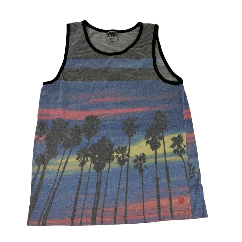 Hang Ten‎ Tank Top Shirt Mens Medium Multicolor Palm Tree Sunset Graphic